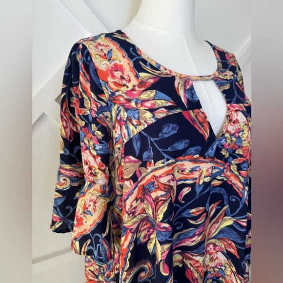 Uncle Frank Floral Keyhole Shift Dress Navy Red Gold Size Medium - Picture 3 of 9